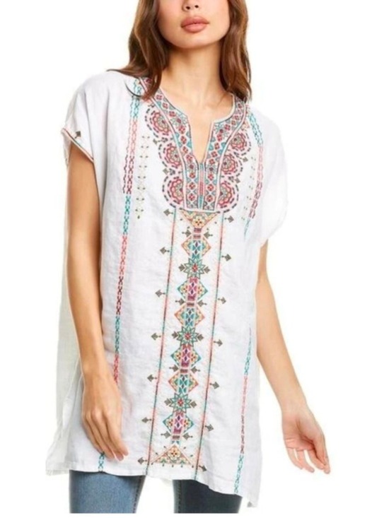 Johnny Was Tops - Johnny Was Verena Linen Easy Yoke Tunic Size M